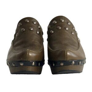 Stuart Weitzman Studded Leather Block Heel Mules – Olive – Size 6